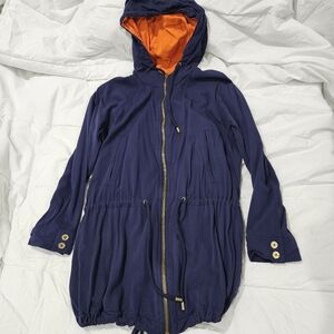 Michael Kors Women's Navy Blue Hooded Utility Anorak Jacket Drawstring Waist L